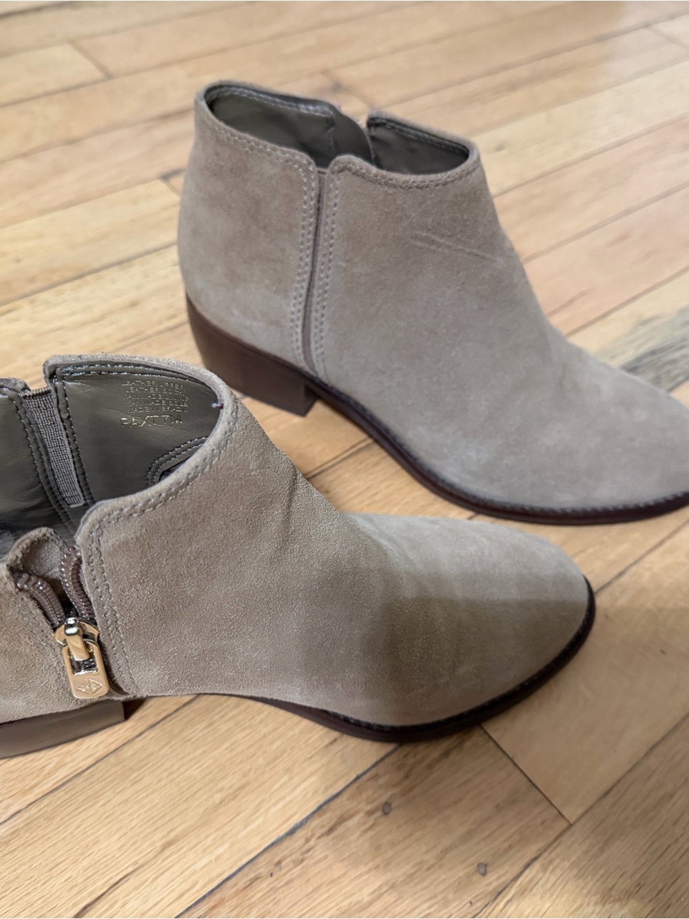 ANTONIO MELANI Taupe Suede Ankle Booties with Side Zip